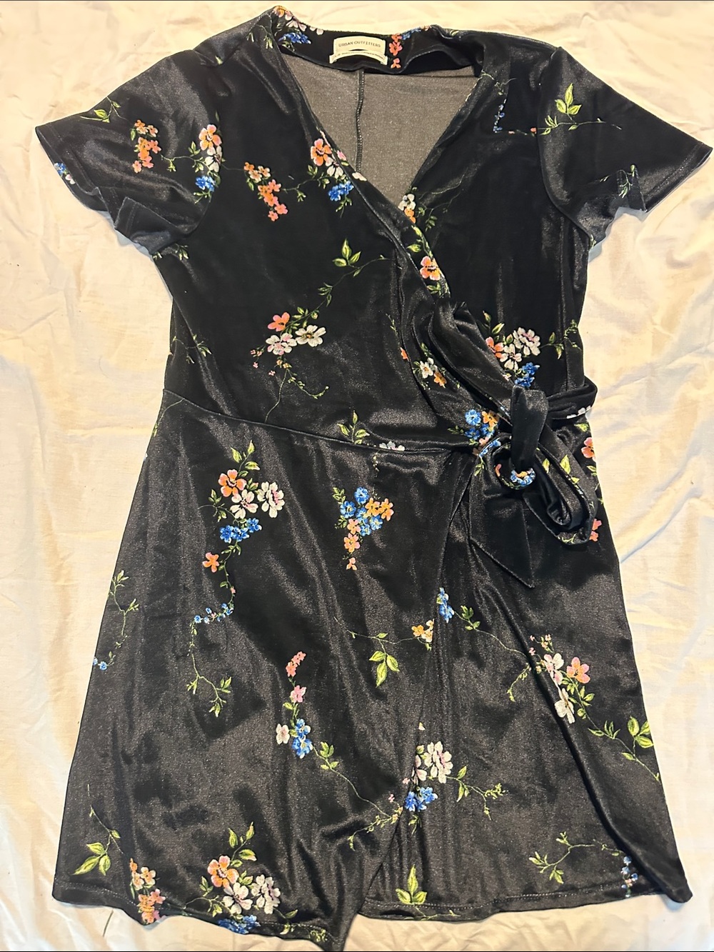 Urban Outfitters Black Floral Velvet Wrap Dress